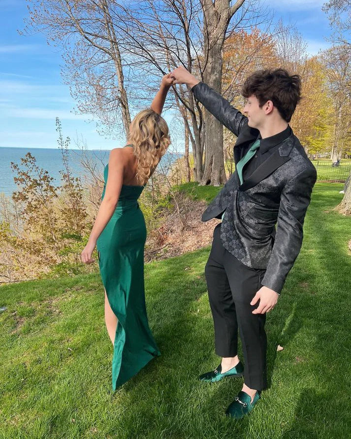 Luolandi Green Halter Sheath Long Prom Dress Simple Elegant Evening Gown Party Dress